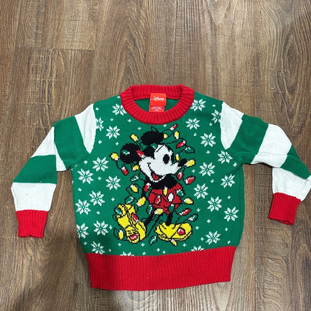 Disney Green and Red Mickey Mouse Sweater
